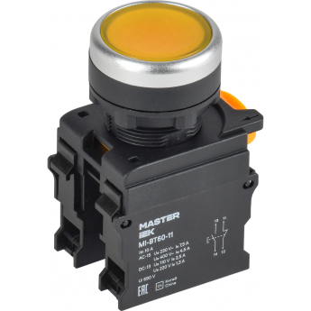 Кнопка IEK MASTER MI-BT60-11-3-22-K05 d=22мм 1NO+1NC жёлтая