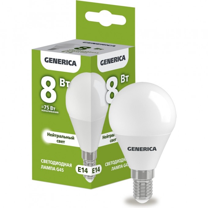 Лампа светодиодная IEK GENERICA G45 шар 8Вт 230В 4000К E14 LL-G45-08-230-40-E14-G Лампа светодиодная IEK GENERICA G45 шар 8Вт 230В 4000К E14 LL-G45-08-230-40-E14-G