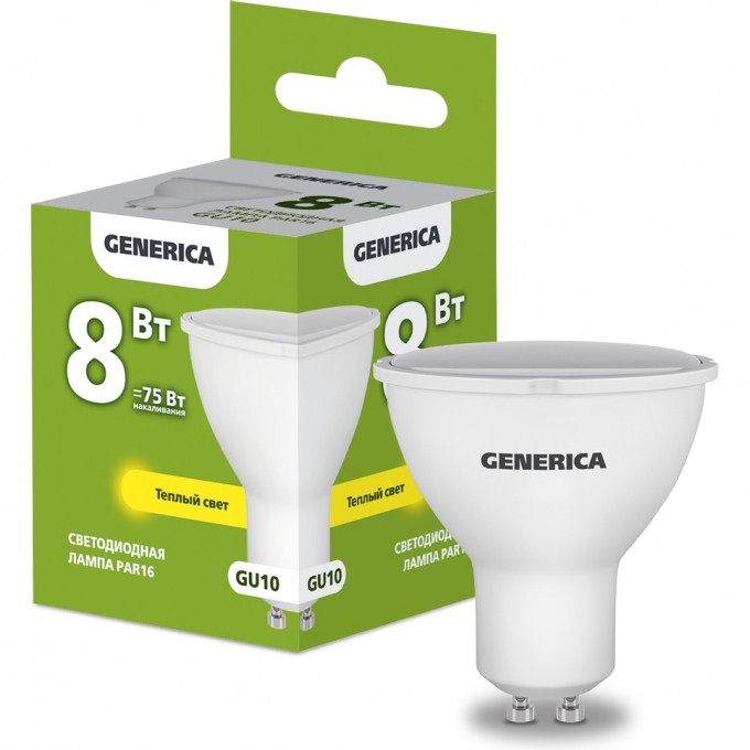Лампа светодиодная IEK GENERICA PAR16 софит 8Вт 230В 3000К GU10 LL-PAR16-08-230-30-GU10-G Лампа светодиодная IEK GENERICA PAR16 софит 8Вт 230В 3000К GU10 LL-PAR16-08-230-30-GU10-G