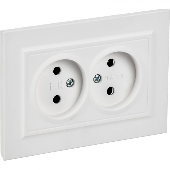 Розетка 2-местная IEK СП BRITE РС12-2-БрАБ 10А в сборе без заземл. без защ. шторок арктич. белая BR-R20-10-K91-F