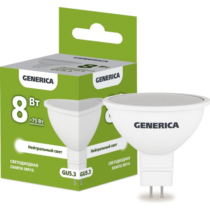 Светодиодная лампа IEK GENERICA MR16 софит 8Вт 230В 4000К GU5.3 LL-MR16-08-230-40-GU5-G Светодиодная лампа IEK GENERICA MR16 софит 8Вт 230В 4000К GU5.3 LL-MR16-08-230-40-GU5-G