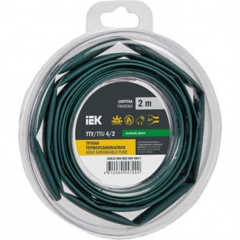 Трубка термоусадочная IEK ТТУ нг-LS 4/2 зел. (уп.2м) UDR12-004-002-002-K06-T