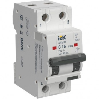 Выключатель автоматический дифференциального тока IEK ARMAT AR-B10N-2-C016A030 B10N 2P C16 30мА тип A Выключатель автоматический дифференциального тока IEK ARMAT AR-B10N-2-C016A030 B10N 2P C16 30мА тип A